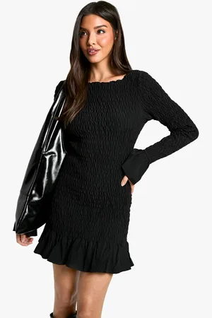 Boohoo Womens Shirred Long Sleeve Mini Dress - - 12