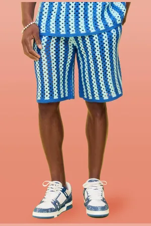 Boohoo Relaxed Open Stitch Stripe Knitted Shorts - - M