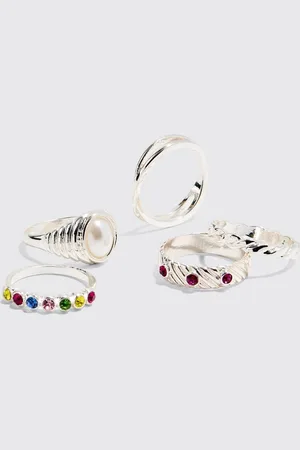 Boohoo 5 Pack Gem Stone Rings - - S/M