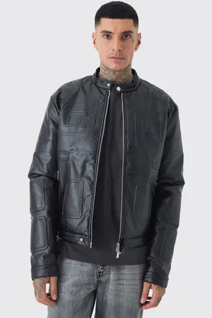 Boohoo Tall Boxy BHM PU Collarless Moto Biker Jacket In - M