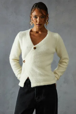 MissPap Womens Eyelash Knit Asymmetric Cardigan - - XS/S