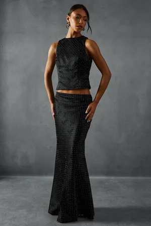 MissPap Womens Diamante Hotfix Top And Maxi Skirt Co-Ord - - 12