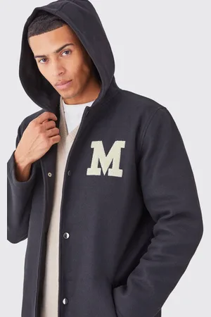 Boohoo Longline Melton Varsity Overcoat With Hood - - XS