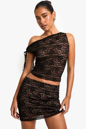 Boohoo Womens Lace Lined Off Shoulder Top - - 14