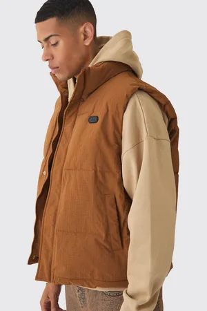 Boohoo Man Tab Ripstop Funnel Neck Puffer Gilet In Tan - - XS