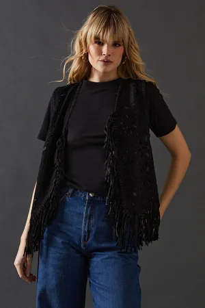 warehouse Womens Real Suede Fringed Waistcoat - - 12
