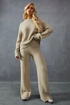 MissPap Womens Knitted Crew Neck Jumper & Wide Leg Trouser Co-ord - - XS/S