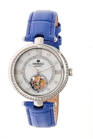 Empress Womens Stella Automatic Semi-Skeleton MOP Leather-Band Watch - - One Size