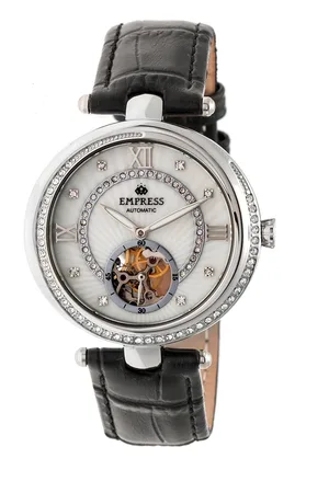 Empress Womens Stella Automatic Semi-Skeleton MOP Leather-Band Watch - - One Size