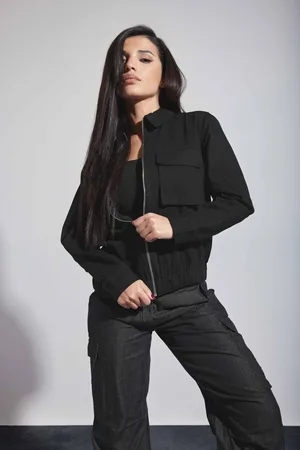 PixieGirl Womens Petite Bomber Collared Jacket - - 16