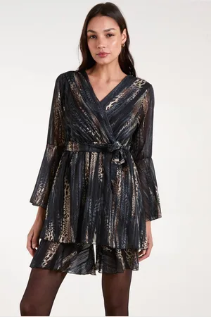 Blue Vanilla Womens Metallic Wrap Over Dress - - S