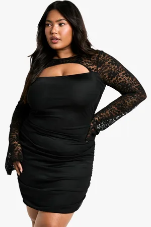Boohoo Womens Plus Mesh Lace Ruched Bodycon Dress - - 20