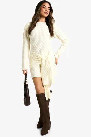Boohoo Womens Soft Cable Oversized Tie Detail Knitted Mini Dress - - XL