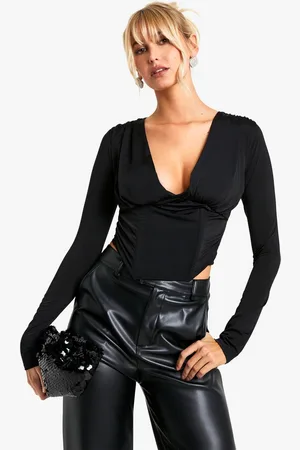 Boohoo Womens Slinky Cowl Neck Long Sleeve Corset - - 6