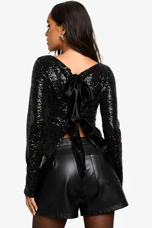 Boohoo Womens Sequin Bow Tie Back Top - - 6