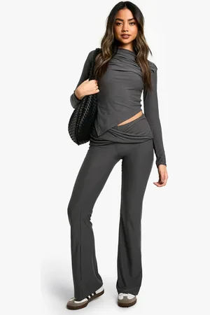 Boohoo Womens Supersoft Twist Waist Flare Trouser - - 12