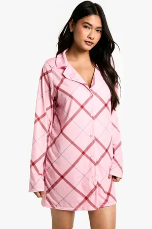 Boohoo Womens Christmas Tartan Print Long Sleeve Sleep Shirt - - 14