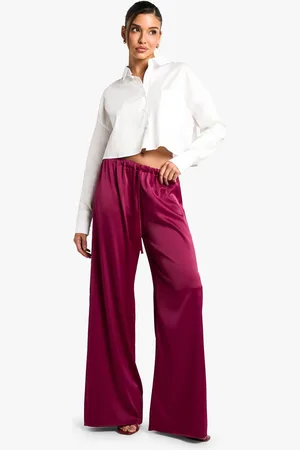 Boohoo Womens Satin Drawstring Waist Wide Leg Trousers - - 8