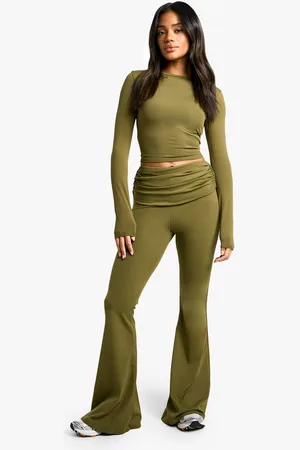 Boohoo Womens Sculpting Matte Slinky Fold Over Waist Flare Trouser - - 16