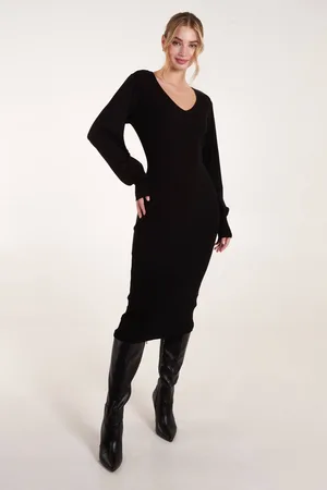 Blue Vanilla Womens V-Neck Ribbed Dress - - XL
