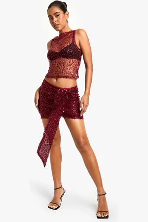 Boohoo Womens Sequin Drape Mini Skirt - - 6