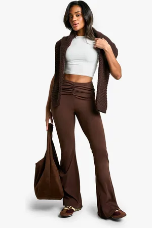 Boohoo Womens Sculpting Matte Slinky Ruched Detail Flare Trouser - - 8