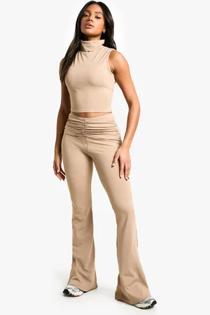 Boohoo Womens Sculpting Matte Slinky Ruched Detail Flare Trouser - - 10