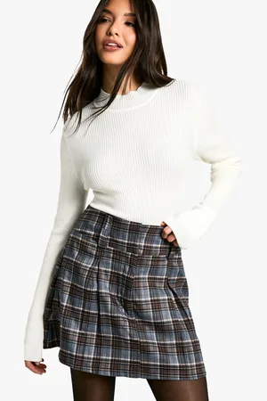 Boohoo Womens Check Print Pleated Mini Skirt - - M