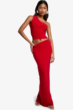Boohoo Womens Slinky One Shoulder Top And Maxi Skirt Set - - 16