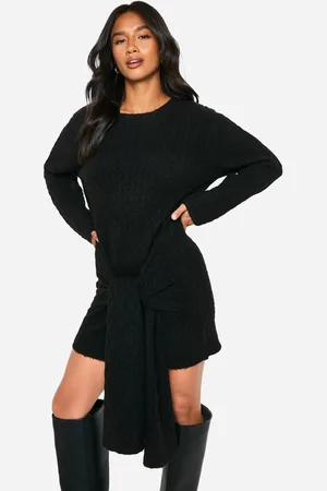 Boohoo Womens Petite Soft Cable Oversized Tie Detail Knitted Mini Dress - - M
