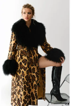 NASTY GAL Womens Limited Premium Leopard Suede and Shearling Coat - - 6
