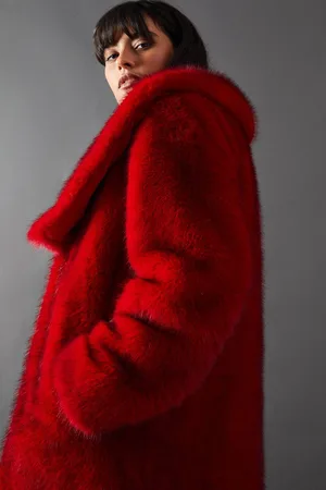 warehouse Womens Two Tone Luxe Faux Fur Coat - - 8
