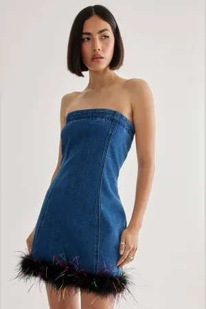 NASTY GAL Womens Feather Hem Bandeau Dress - - 12