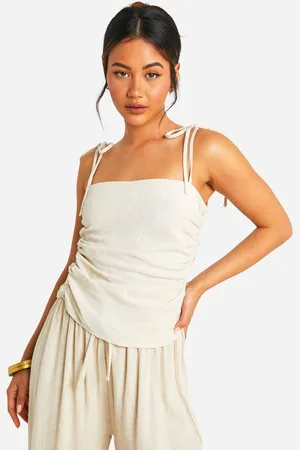 Boohoo Womens Linen Look Tie Shoulder Ruched Cami - - 10