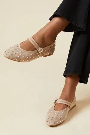 Dorothy Perkins Womens Faith: Pandoras Faux Suede Diamante Mary Jane Ballet Pumps - - 8