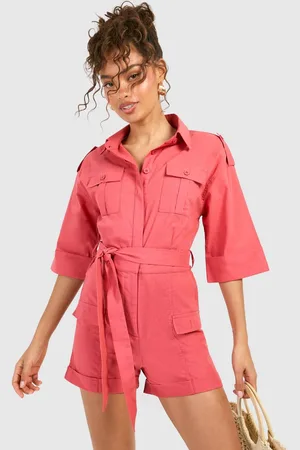 Boohoo Womens Linen Look Utility Playsuit - - 16