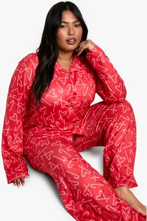 Boohoo Womens Plus Candy Cane Bow Trouser Pyjama Set - - 26