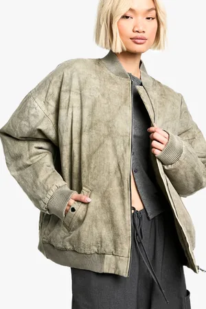 Boohoo Womens Washed Look Oversized Bomber Jacket - - 12