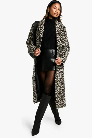 Boohoo Womens Wool look Leopard longline coat - - L