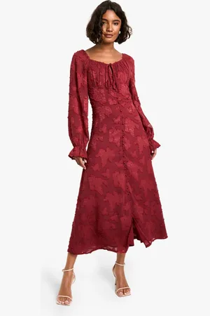 Boohoo Womens Tall Burnout Floral Milkmaid Skater Dress - - 14