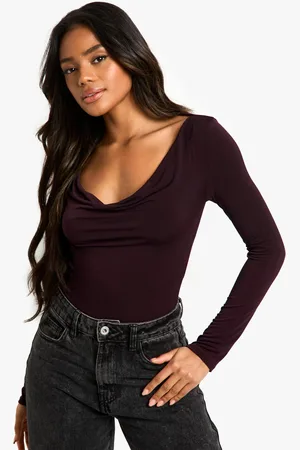 Boohoo Womens Slinky Long Sleeve Cowl Front And Back Top - - 16