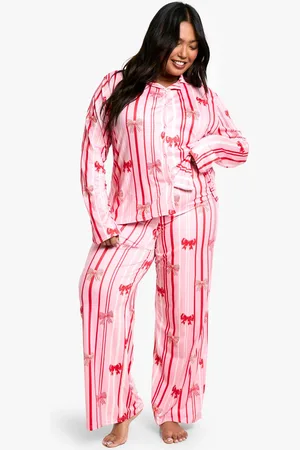 Boohoo Womens Plus Bow Pinstripe Trouser Pyjama Set - - 28