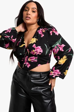 Boohoo Womens Plus Floral Puff Sleeve Longline Corset Top - - 20
