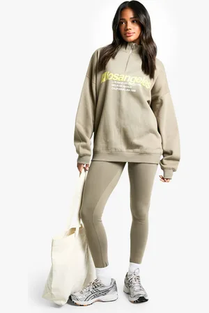 Boohoo Womens Los Angeles Half Zip Oversized Sweatshirt & Legging Set - - XS