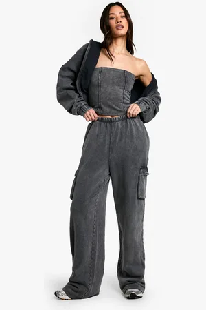 Boohoo Womens Tall Acid Wash Corset Top Hooded 3 Piece Tracksuit - - XS