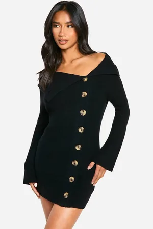 Boohoo Womens Petite Premium Rib Knit Foldover Detail Button Down Mini Dress - - M