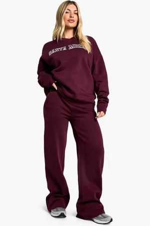 Boohoo Womens Burgundy Straight Leg Joggers - - L