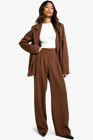 Boohoo Womens Woven Pleated Tailored Straight Leg Trouser - - 16