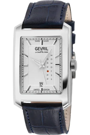 Gevril Manhattanhenge Swiss Made Automatic, Day Date, ETA 2636-2 Genuine Handmade Italian Blue Leather Watch - - One Size