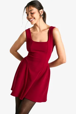 Boohoo Womens Square Neck Full Skirt Mini Dress - - 12